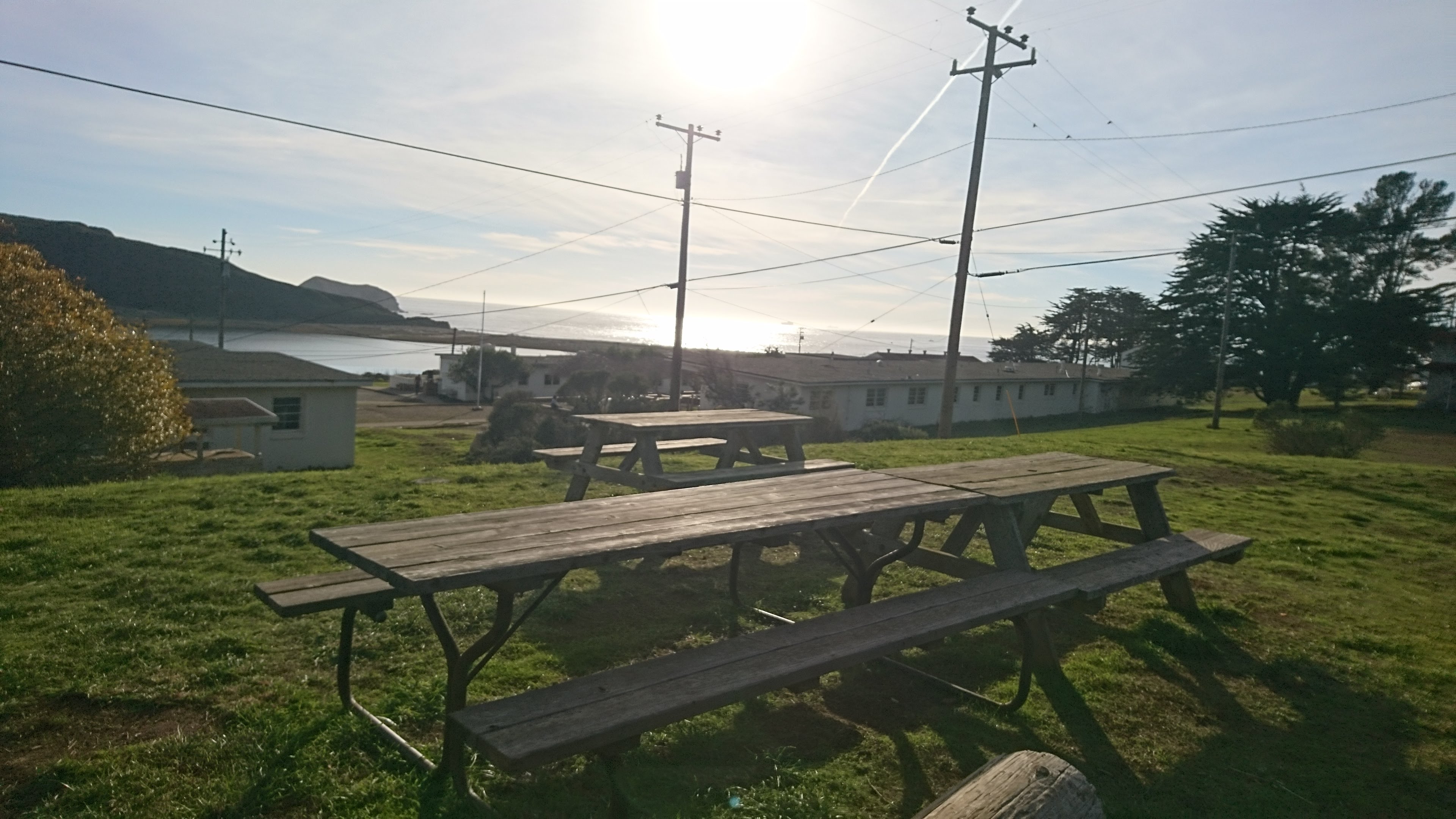 Photo of picnic benches overlooking the lagoon